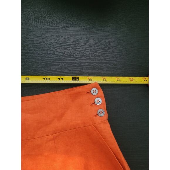 BIASA 100% Linen High Waisted Trouser Shorts Size M Orange Resort Beach Preppy - Picture 7 of 9